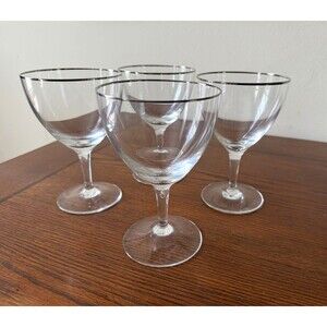 Mid Century Modern Sleek LOT 4 Water Goblet Platinum Trim Smooth 6" TCH2